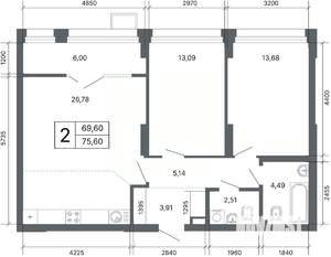 2-к квартира, вторичка, 75м2, 6/24 этаж