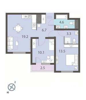 2-к квартира, вторичка, 59м2, 17/25 этаж