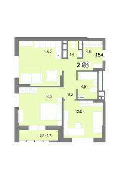 2-к квартира, вторичка, 60м2, 23/23 этаж