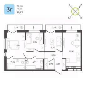 3-к квартира, вторичка, 76м2, 12/23 этаж