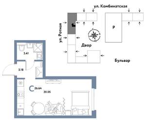 Студия квартира, строящийся дом, 27м2, 12/21 этаж