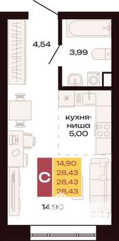 Студия квартира, строящийся дом, 28м2, 2/30 этаж