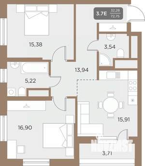 3-к квартира, вторичка, 73м2, 6/24 этаж