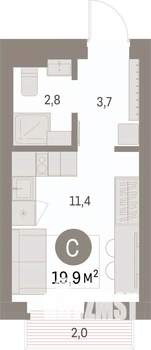 Студия квартира, вторичка, 20м2, 5/9 этаж