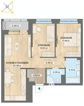 2-к квартира, вторичка, 65м2, 4/26 этаж