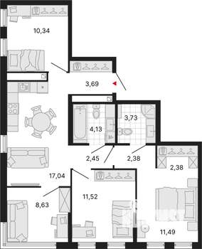 4-к квартира, вторичка, 78м2, 24/25 этаж