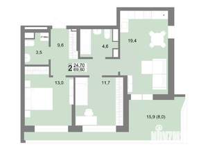 2-к квартира, строящийся дом, 70м2, 10/25 этаж