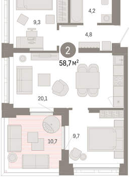 2-к квартира, вторичка, 59м2, 8/16 этаж
