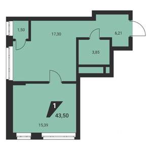 1-к квартира, вторичка, 44м2, 15/25 этаж