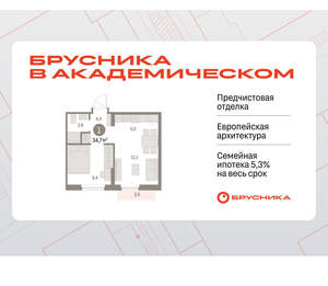 1-к квартира, вторичка, 35м2, 7/9 этаж