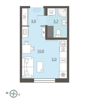 Студия квартира, вторичка, 22м2, 3/15 этаж