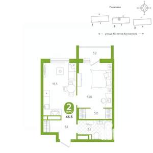 1-к квартира, вторичка, 45м2, 18/20 этаж