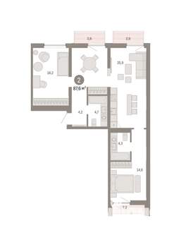 2-к квартира, вторичка, 88м2, 7/7 этаж