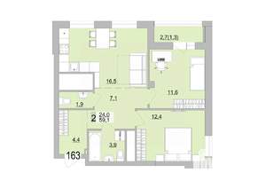 2-к квартира, вторичка, 59м2, 22/24 этаж