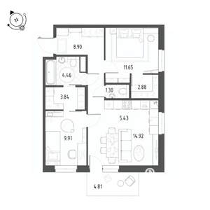 3-к квартира, строящийся дом, 64м2, 20/22 этаж