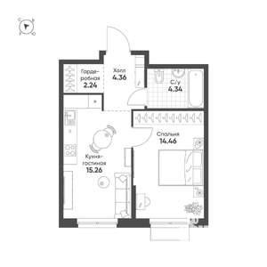 1-к квартира, строящийся дом, 41м2, 11/25 этаж
