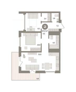 2-к квартира, вторичка, 67м2, 9/24 этаж