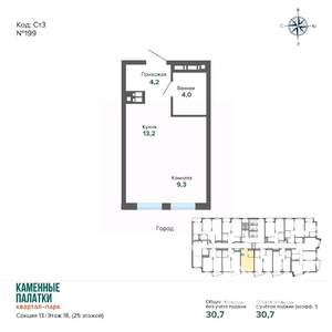 Студия квартира, вторичка, 31м2, 18/25 этаж