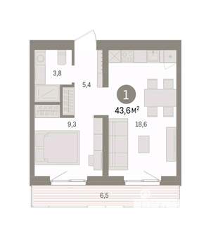 1-к квартира, вторичка, 44м2, 3/7 этаж