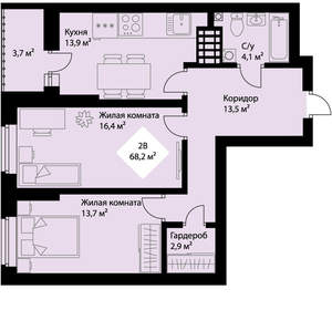 2-к квартира, вторичка, 66м2, 20/25 этаж