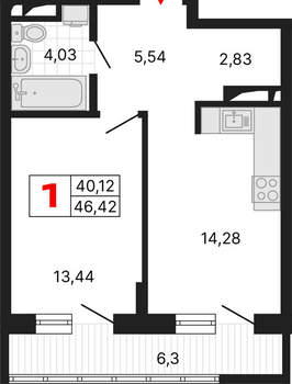 1-к квартира, вторичка, 46м2, 8/25 этаж