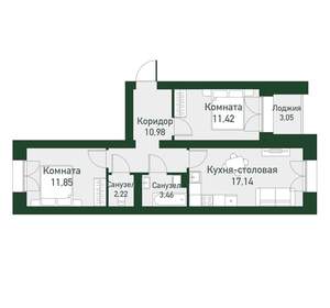 2-к квартира, вторичка, 53м2, 4/4 этаж