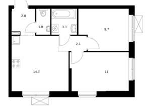 2-к квартира, вторичка, 45м2, 24/24 этаж