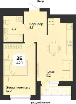 2-к квартира, строящийся дом, 42м2, 7/25 этаж