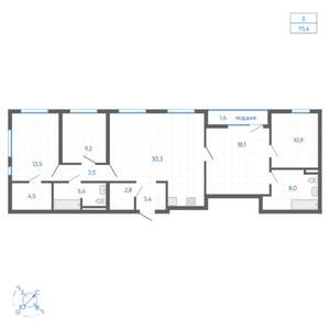 3-к квартира, вторичка, 111м2, 8/22 этаж