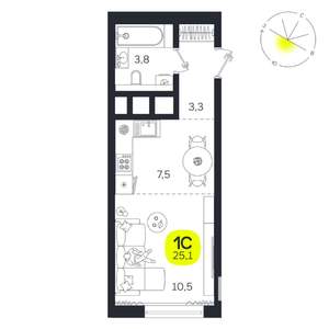 Студия квартира, вторичка, 25м2, 19/27 этаж
