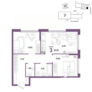 3-к квартира, вторичка, 53м2, 10/24 этаж