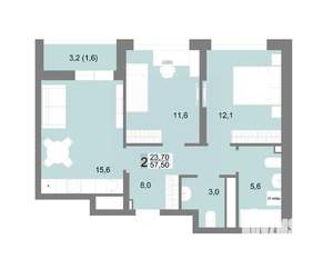 2-к квартира, строящийся дом, 58м2, 21/25 этаж