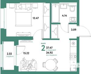 2-к квартира, вторичка, 37м2, 4/21 этаж
