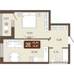 2-к квартира, вторичка, 43м2, 8/24 этаж