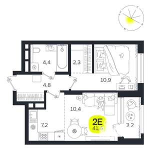 2-к квартира, вторичка, 42м2, 23/27 этаж