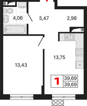 1-к квартира, вторичка, 40м2, 2/25 этаж