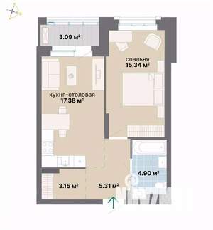 1-к квартира, вторичка, 49м2, 2/25 этаж