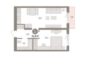 1-к квартира, вторичка, 52м2, 2/15 этаж