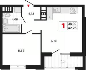1-к квартира, вторичка, 42м2, 10/11 этаж