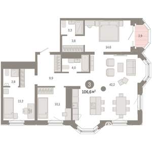 3-к квартира, вторичка, 107м2, 17/24 этаж