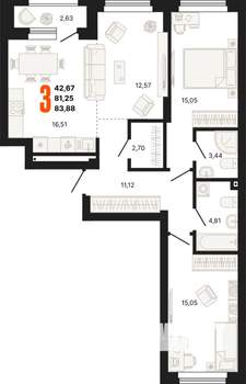 3-к квартира, строящийся дом, 84м2, 2/17 этаж