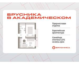 1-к квартира, вторичка, 45м2, 6/9 этаж