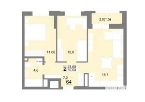 2-к квартира, вторичка, 56м2, 10/26 этаж
