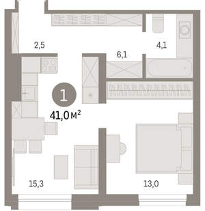 1-к квартира, вторичка, 41м2, 3/8 этаж