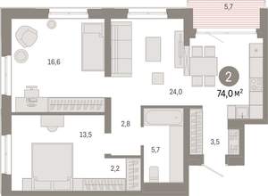 2-к квартира, вторичка, 74м2, 11/24 этаж