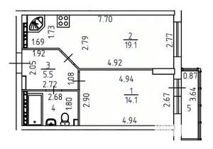 1-к квартира, вторичка, 44м2, 4/25 этаж
