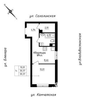 Студия квартира, строящийся дом, 30м2, 7/25 этаж