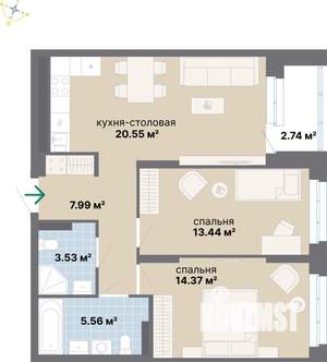 2-к квартира, строящийся дом, 68м2, 5/26 этаж