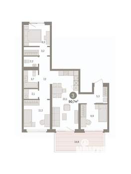 3-к квартира, вторичка, 91м2, 2/8 этаж