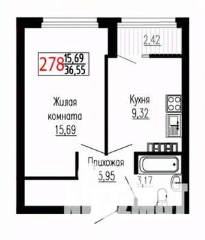 1-к квартира, строящийся дом, 37м2, 21/27 этаж